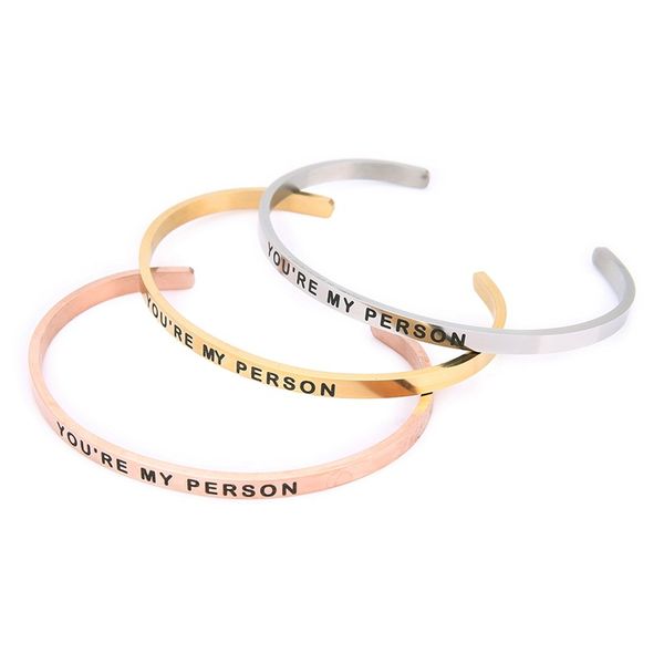 

4mm "you're my person" inspirational quote cuff bracelet stainless steel personalise mantra bangles for valentine's day, Black