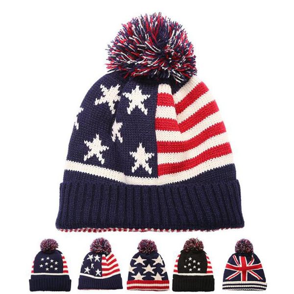 

american flag hat printed beanie wool winter warm knitted caps striped flag skullies hats outdoor hats jj20082, Blue;gray