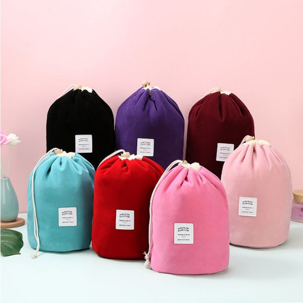 

cosmetic bag velvet cylinder drawstring convenient multifunctional cosmetic bag travel storage cosmetics storage