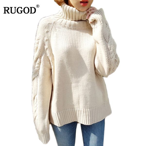

rugod 2017 autumn winter turtleneck knitted sweater long sleeve solid women sweaters and pullovers casual over size pull femme, White;black