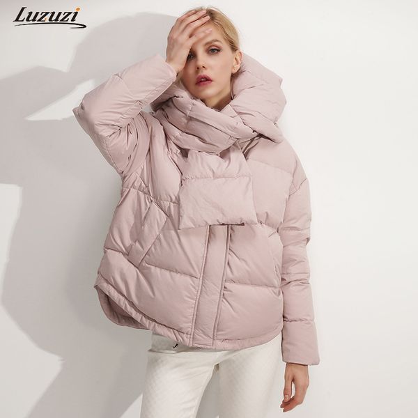 

women's down & parkas 2021 short winter white duck coat cotton padded jacket stylish hooded collar bib design outwear, Black