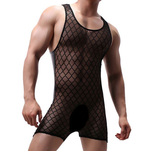 

mens undershirt underwear breathable mesh men tank men bodysuit undershirt jumpsuit shorts sleepwear nightwear, Black;brown