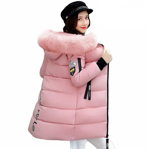 

fur warm fashion hooded quilted coat winter jacket woman solid color zipper down cotton parka plus size slim outwear l186, Tan;black