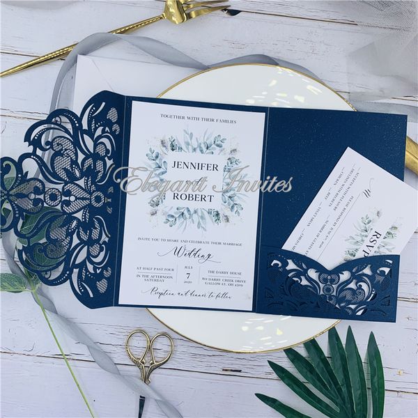 

elegant dark navy laser cut ser cut wedding invites cards greeting card customize business with rsvp cards decor party supplies
