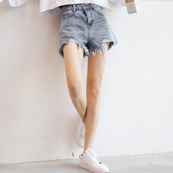 

2019 new arrival summer denim women shorts high waists fur-lined leg-openings plus size short jeans dv104, White;black