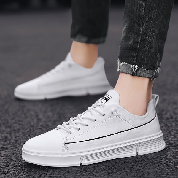 

man shoes casual wearable sneakers male non-slip quality leather shoes design men leather casual male leisure footwear, Black