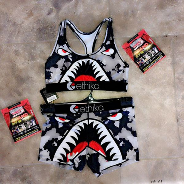 

women ethika swimsuit beachwear vest bra + swim shorts two piece set plaid swimming etws6 suit shark camo swimwear 54a7, White;black