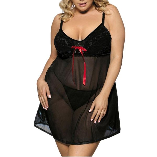 

2019 night dress lace lingerie dress women homewear night gowns + g-string panties nightwear sleepwear sets pluse size, Black;red