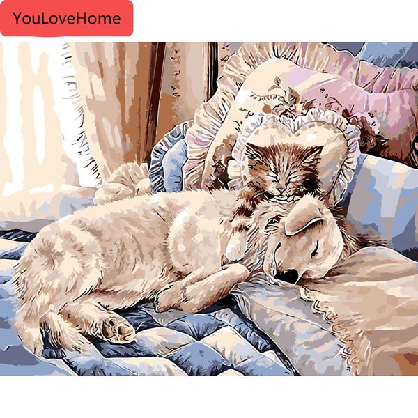 

фотографии по номерам собака животные наборы рисунок холст ручная роспись diy масляная живопись кошка домашнее украшение искусство красивая