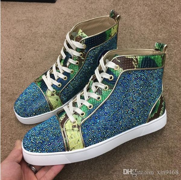 

new arrival crystal sand orlato men's sneakers flat, red bottom graffiti printing leather high casual men skateboarding comfort trainer, Black