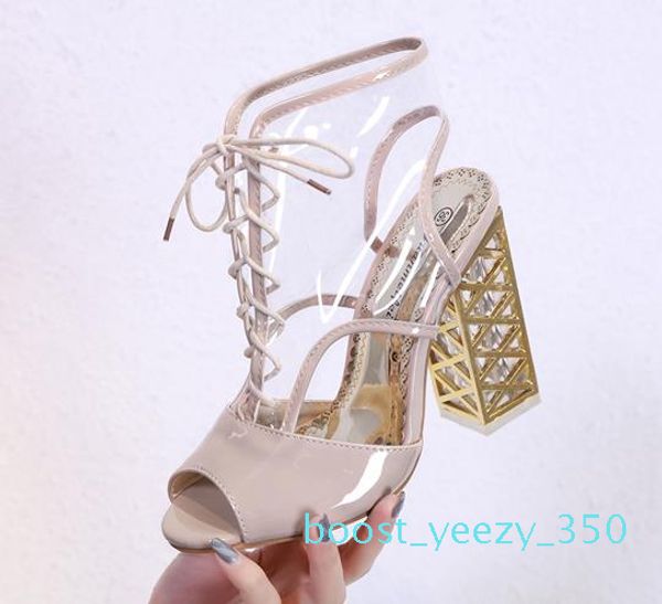 

2019 nude pvc lace up thick heel shoes women designer shoes size 34 to 40 b35, Black