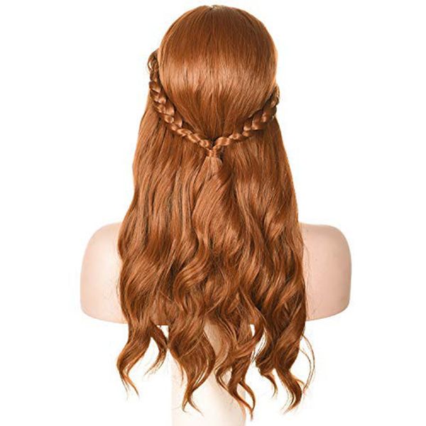 

wig 26 inches long wavy natural synthetic hair braided wigs for women halloween cosplay costume party brown, Black
