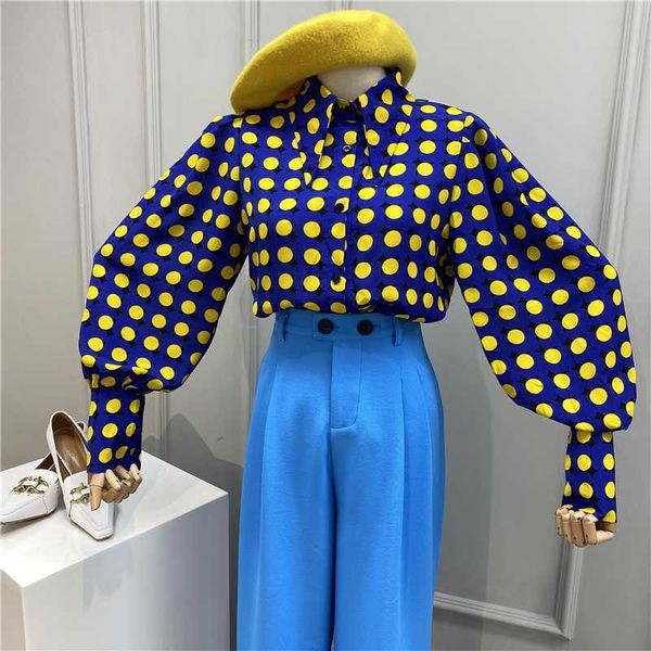 

женщины блузка 2020 весна новый горошек рубашка нагрудный фонарь рукав свободного покроя модные топы офис леди все-матч топы блузки, White