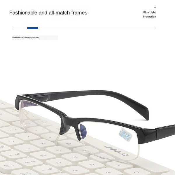 

850 finished blue film myopia female degree men's glasses frame half frame ultra light student myopia glasses, Silver