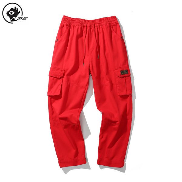

little raindrop men's cargo pants solid joggers man drawstring fashions streetwear baggy casual male many pockets trousers, Black