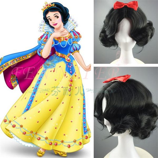 

princess snow white foreign trade short wave curly cos anime wig, Black