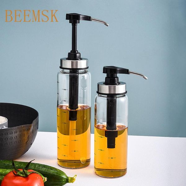 

beemsk kitchen oil dispenser bottles honey sauce vinegar seasoning glass container press type ketchup kitchen storage container