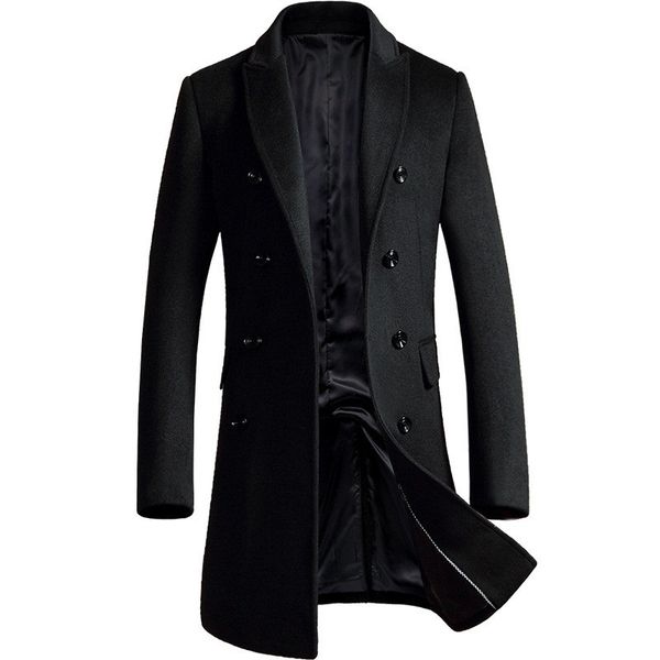 

brand double-breasted wool coat 2018 winter thick warm warm luxury business casual men's slim jacket coat black gray
