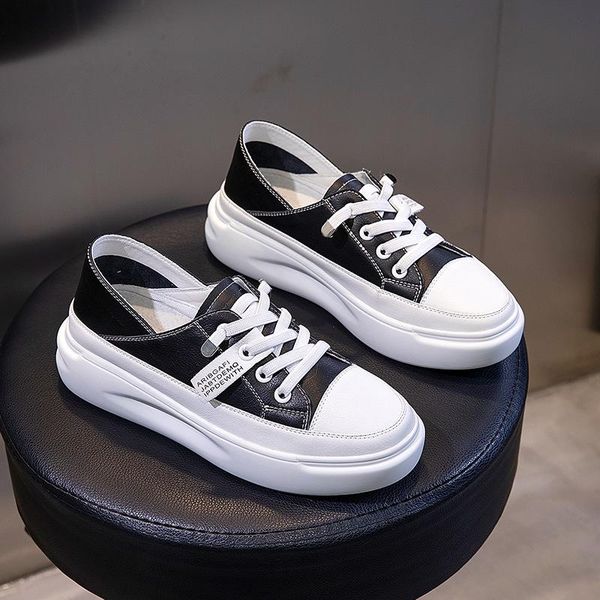 

4.5cm height increasing platform shoescowskin casual travel ladies female outdoor walking white footwear, Black;white