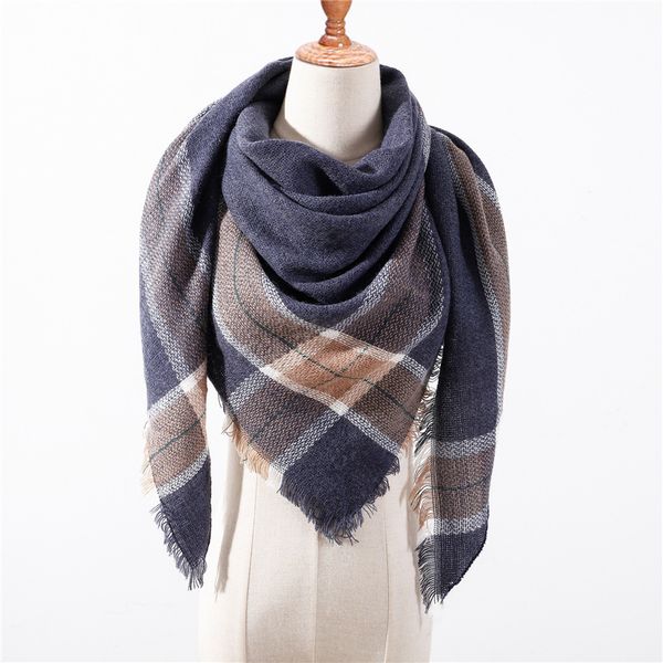 

new winter scarf fashion for women luxurious checkered collar voile feminine cashmere shawl triangular shape, Blue;gray