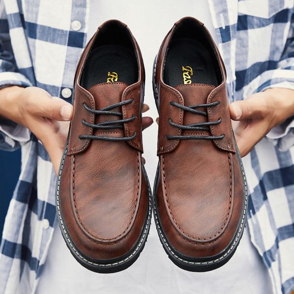 

brand men leather brogue shoes lace up lightweight british dress footwear genuine leather formal moccasins zapatos hombre, Black