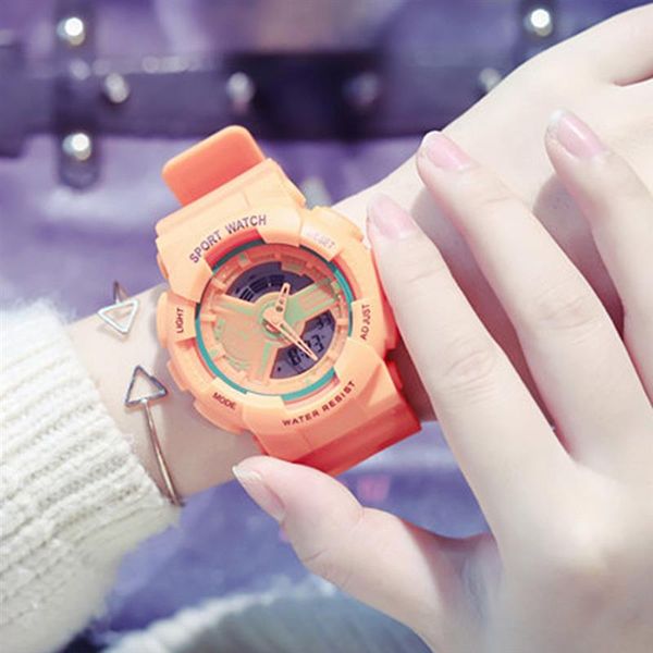 

9 colors simple casual couple electronic watch waterproof dual display luminous electronic watch multifunction sports wristwatch, Slivery;brown