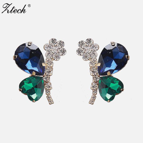 

ztech new big stud earrings bule/green rhinestone crystal fashion jewelry style earrings for women girls statement accessories, Golden;silver