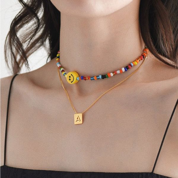 

beads smile chain coin geometric choker statement fashion collar candy color rainbow necklaces for women bohemain accessories, Golden;silver