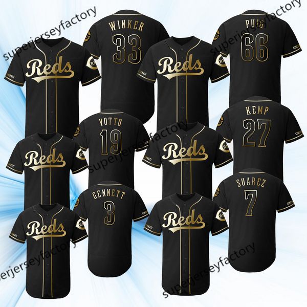 

Custom 2019 Golden Edition Jersey Cincinnati 66 Yasiel Puig Joey Votto Ken Griffey Jr. Scooter Gennett Eugenio Suarez Reds Baseball Jerseys