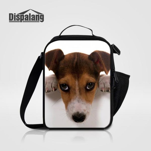 

dispalang jack russel dog printing lunch bag kids portbale insulated lunch sack pug children small messenger bag for picnic, Blue;pink