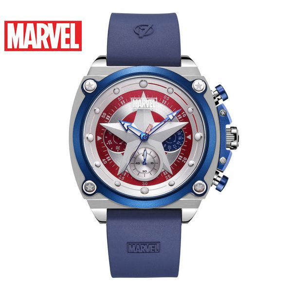 

marvel brand men watches america captain men sports quartz watches 6 hands wristwatches leather strap clock 50m waterproof, Slivery;brown