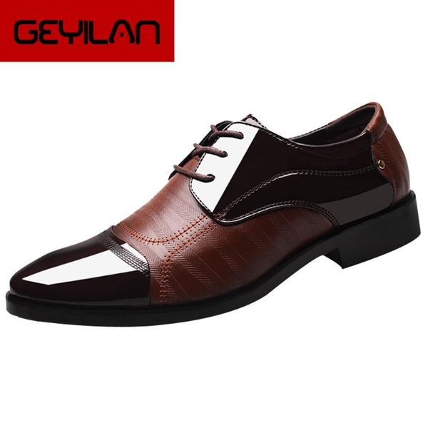 

men patent leather dress shoes modern classic lace up leather lined perforated oxfords shoes banquet pointed toe, Black