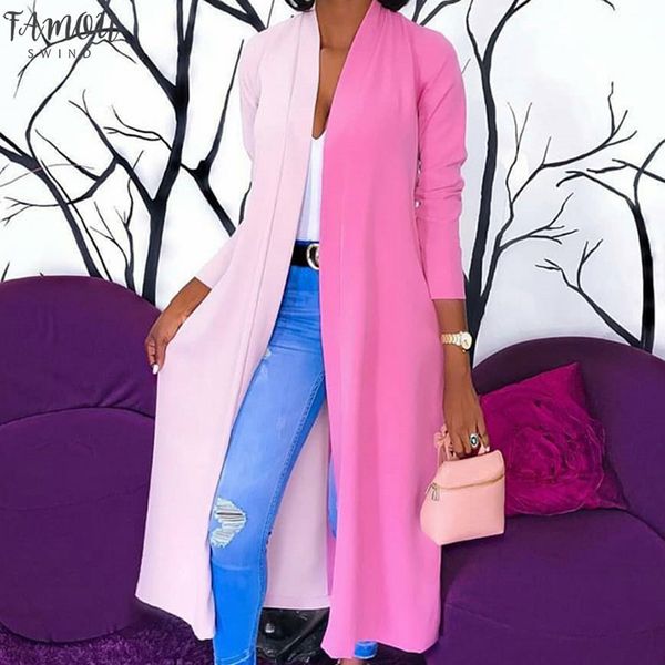 

womens clothing new womens loose long sleeve cardigan draped kimono shawl blouse spliced long shirt, White