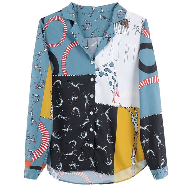 

New Chiffon Shirt Women Long-sleeved Fashion Design Contrast Color Autumn Blouse OL Work Tops