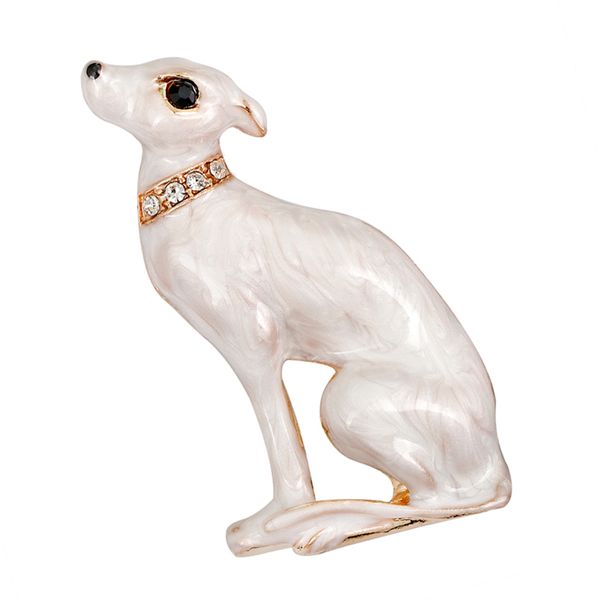 

bejeweled white puppy dog enamel crystal pins brooches dressing decoration, Gray