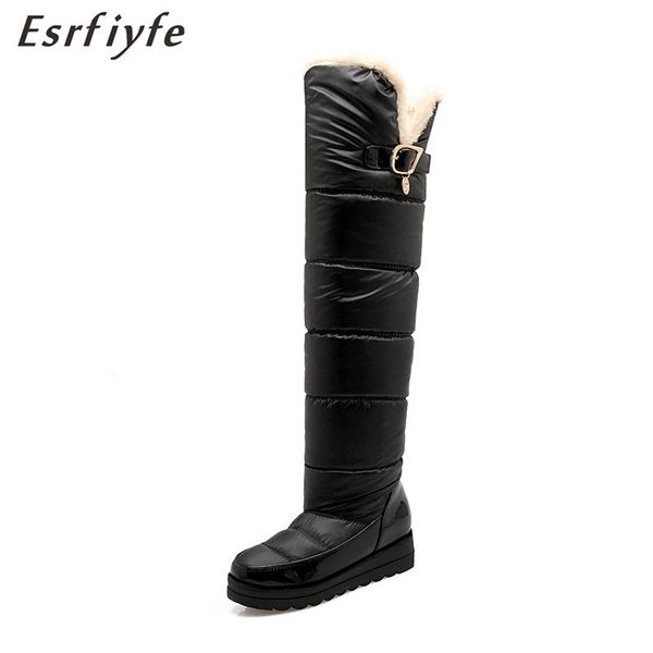 

esrfiyfe large size 34-43 russia keep warm snow boots thick fur women's winter boots wedges shoes over the knee high women, Black