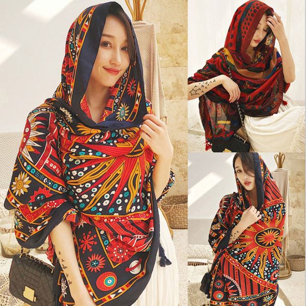 

summer cotton and linen national wind travel scarf sunscreen scarf air conditioning large shawl wrapping beach towel blanket