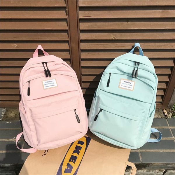 

solid pink backpack brand leisure or travel bag large capacity fresh school bag for teenage girls overnight