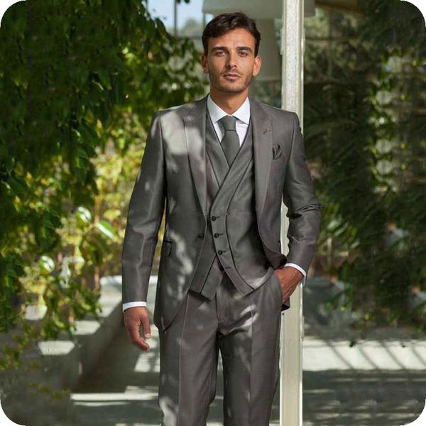 

formal grey men suits for wedding man blazer vintage groom tuxedo 3piece peaked lapel classic fit male outfit latest design costume homme, Black;gray