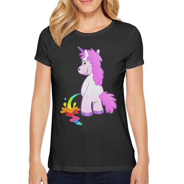 

ladies cartoon unicorn pissing rainbow fashion t-shirt printing band cotton shirt cute short-sleeved drinks doodle ice cream dinosaur on, White