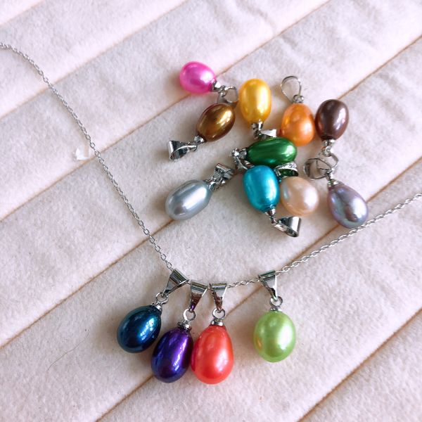

wholesale 7-8 mm freshwater rice pearls sterling silver drop pendant s925 without chain for jewelry diy xl1c006