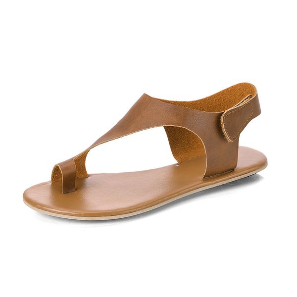 

summer flat-bottomed women's shoes round head size comfortable hook and loop slip joker novelty ladies word sandals 35-43, Black