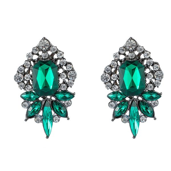 

trendy green glass gem rhinestone tie earring for women stud earring brincos jewelry accessories 9657, Golden;silver