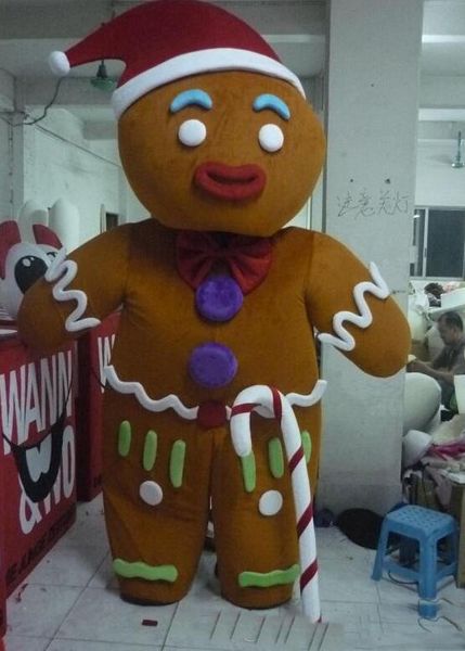 Costume mascotte Gingerbread Man 2019 caldo di fabbrica con cappello rosso da Babbo Natale da indossare per adulti in vendita