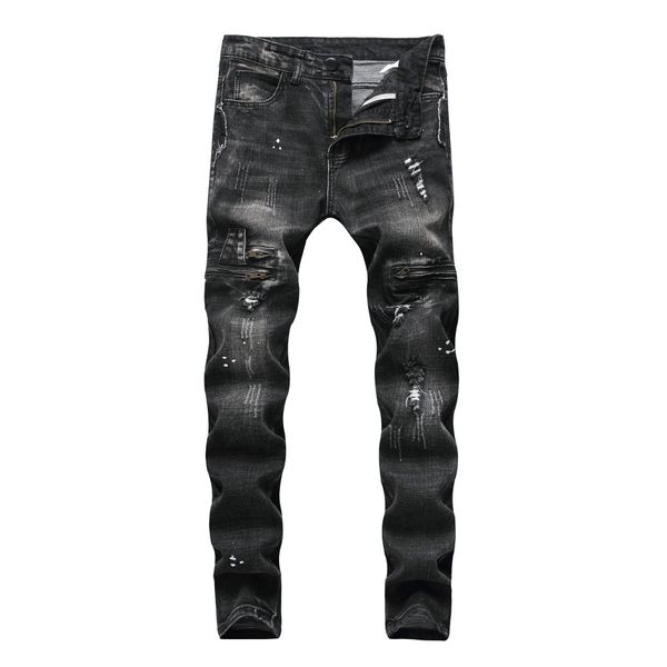 

2019 new arrival brand designer men denim jeans embroidery pants fashion holes trousers size 28-38, Blue