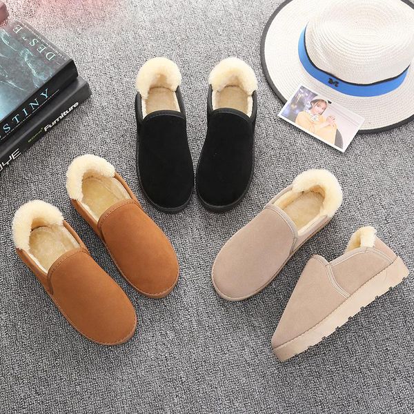 

women's snow boots winter fur and ankle boots women's warm plush suede rubber flat-bottom fashion platform women's shoes, Black