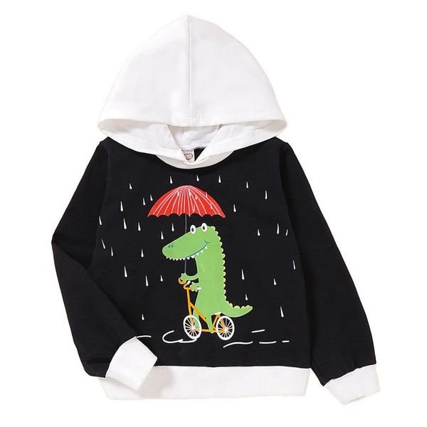 

2019 autum new design kids baby girl boy cartoon crocodile print hoodie sweatshirts casual long sleeve outerwear, Black