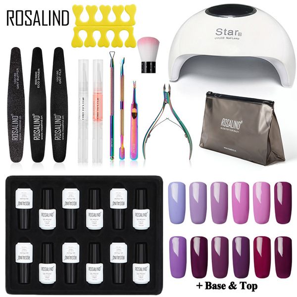 

rosalind manicure gel nail polish set kit uv led lamp nail dryer hybrid varnishes soak off art semi permanent base coat
