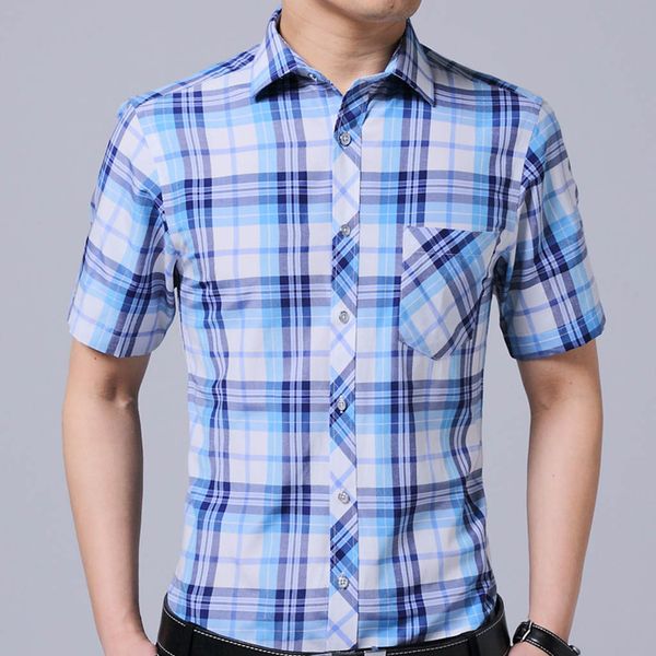 

vogue plaid dress shirts summer fashion pockets loose casual daily short sleeve shirt casual chemise homme, White;black