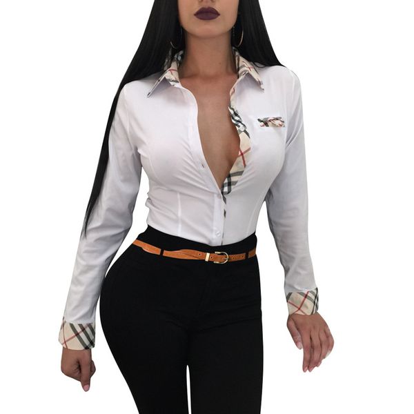 

women's clothing autumn european american casual printed shirt blouse, White